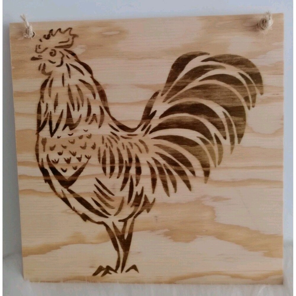 Handmade Rooster Home Decor Wood Burnished 12 X 12" Plaque Wall Hanging New